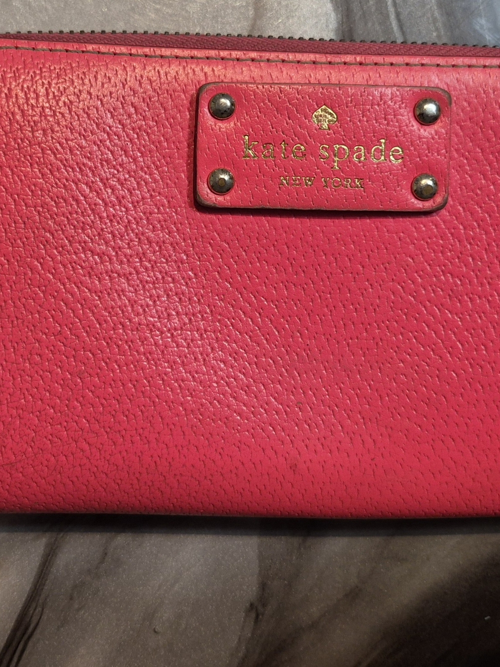 kate spade Hot Pink Pebbled Leather Wallet with Gold Logo